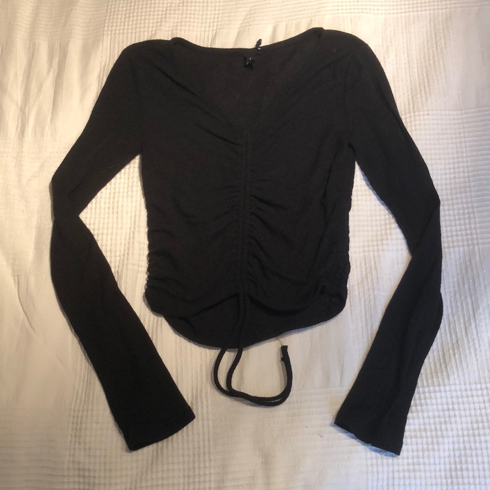 Out From Under Long Sleeve Ribbed Tip with Drawstring Ruching